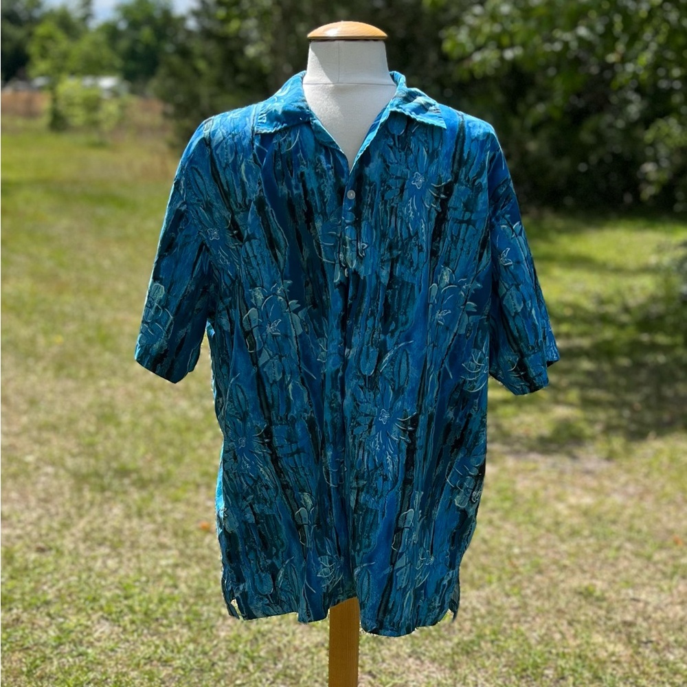 Men’s Gabriela Migoni Blue Silky Short Sleeve Button Down Hawaiian ShirtCBM0001)